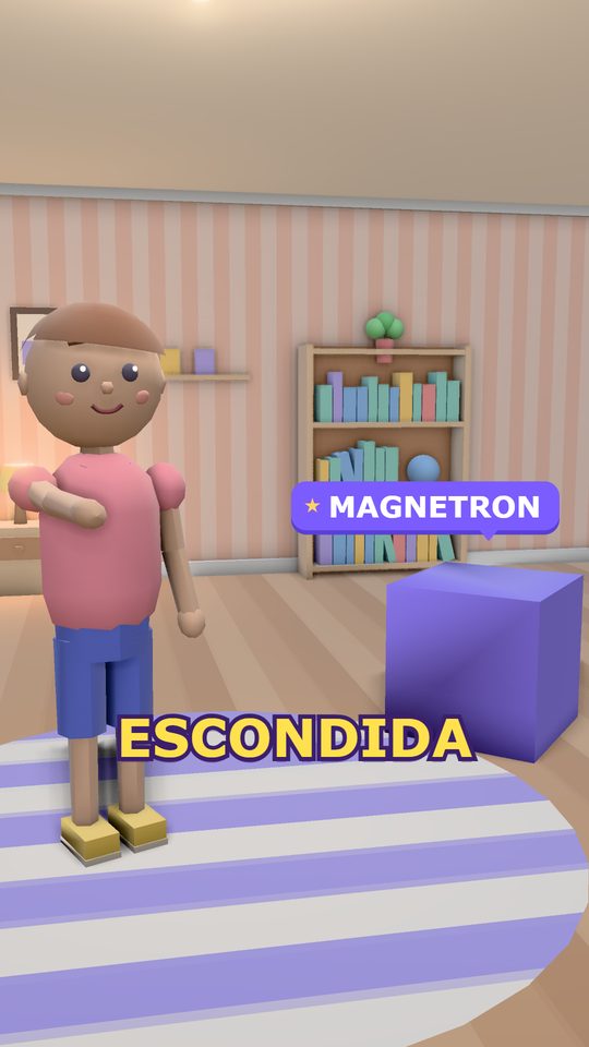 Cena com legenda amarela e balão roxo